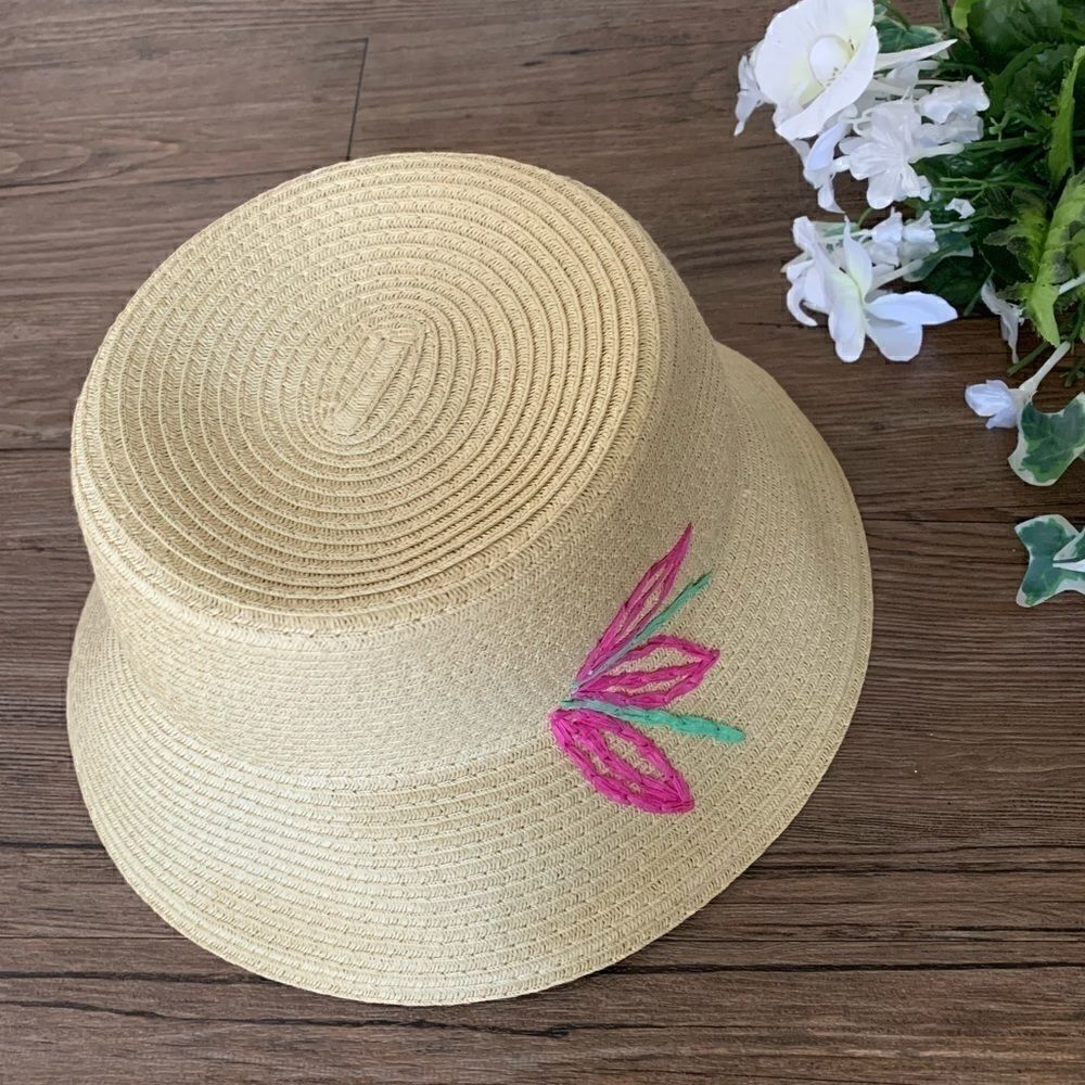 Women's Sun Straw Hat With Embroidered Flower . - Picture 8 of 11